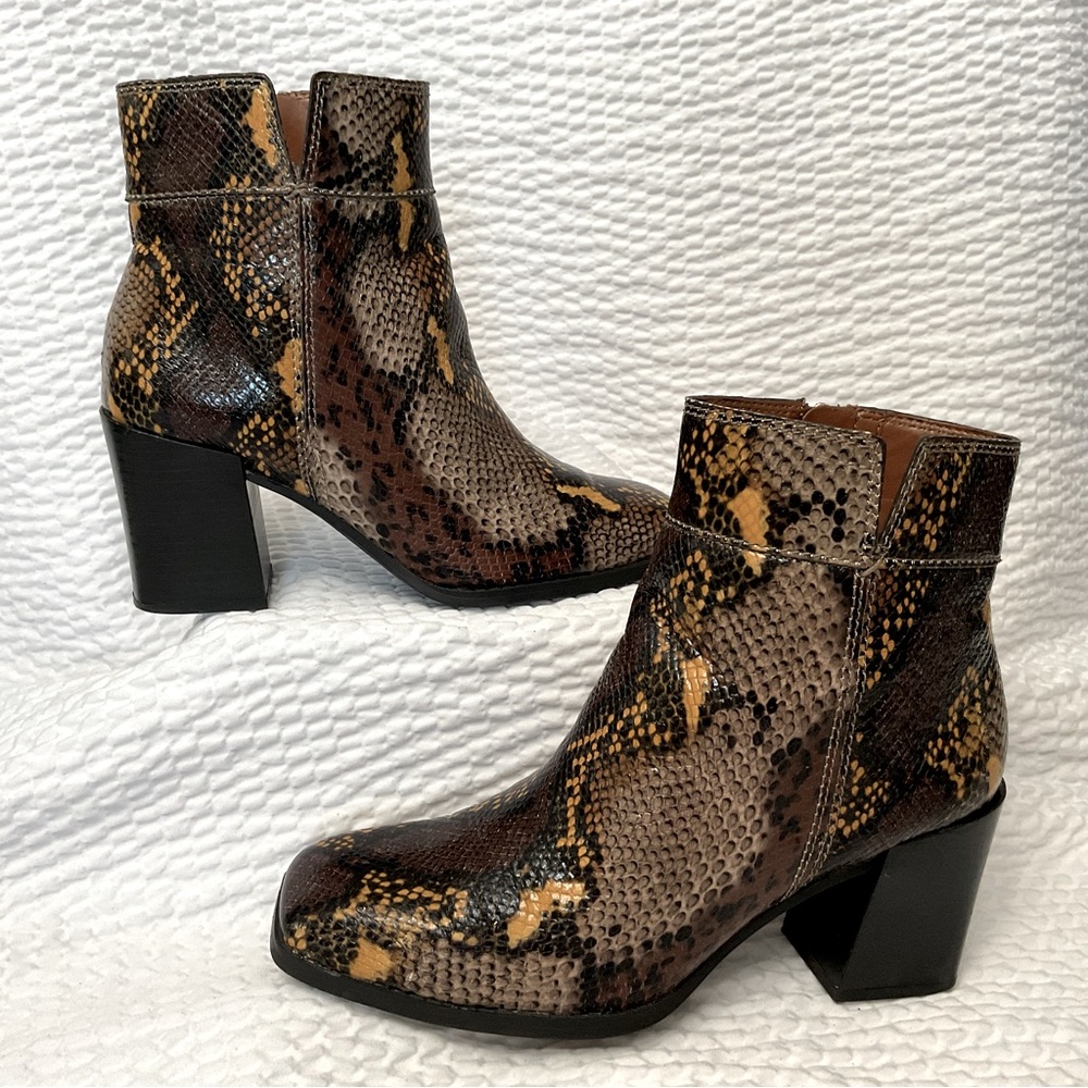 Franco Sarto Women’s Generous LEATHER  Snake Print Block Heel Bootie size 8M